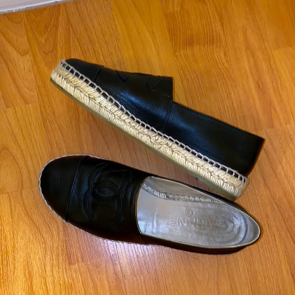 CHANEL Lambskin Espadrilles Black Size 38